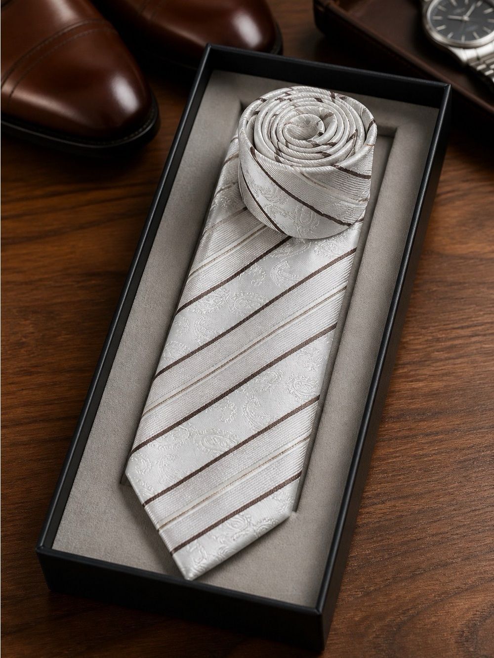 Classic Beige Striped Men's Tie